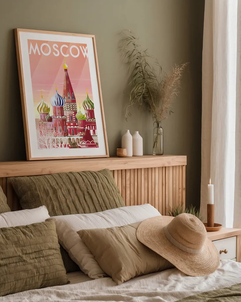 Moscow by Omar Escalante. shown as a paper print in a natural frame. Available as a archival giclee rolled canvas, fine art paper, or poster print. SKU 62038h.