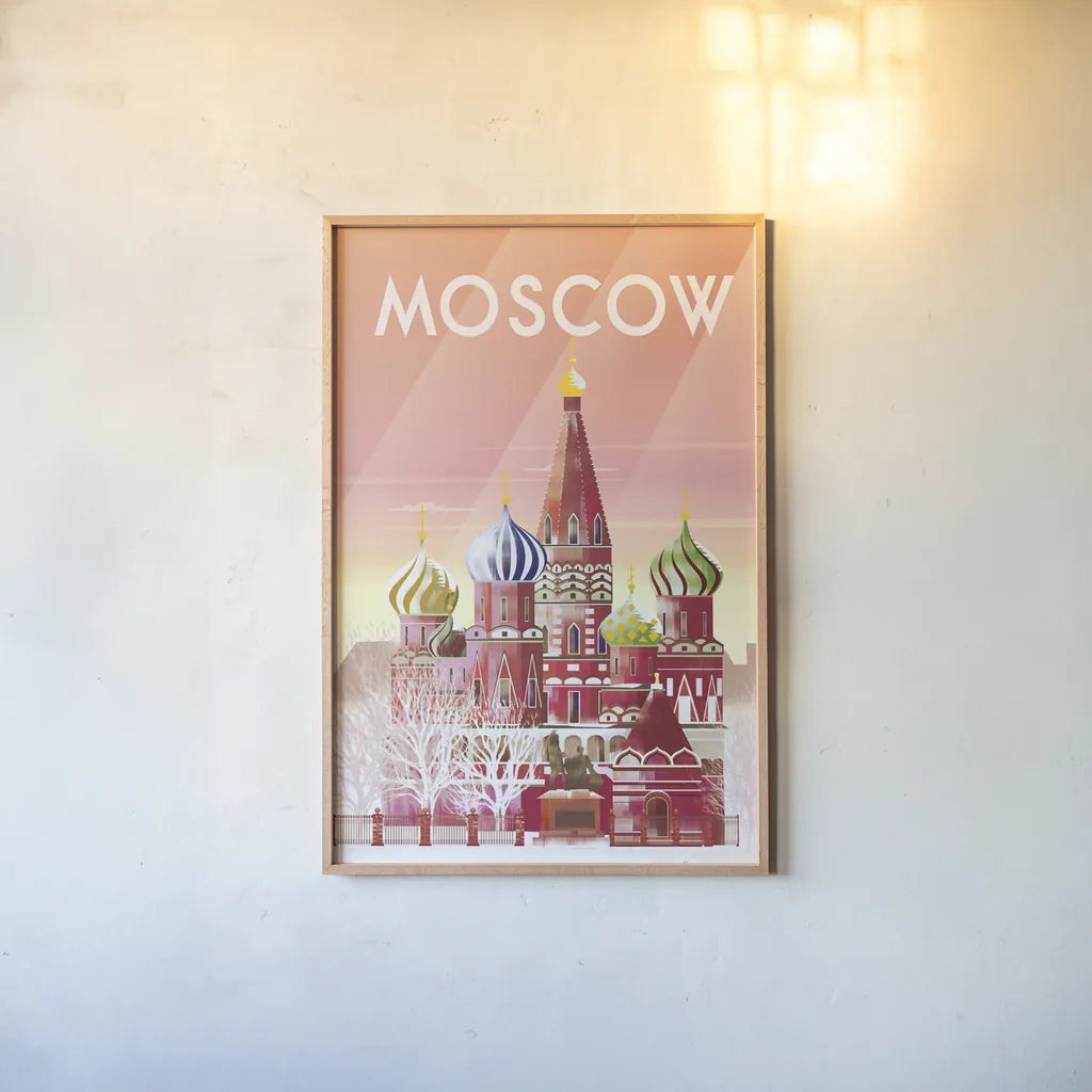 Moscow by Omar Escalante. shown as a paper print in a natural frame. Available as a archival giclee rolled canvas, fine art paper, or poster print. SKU 62038h.
