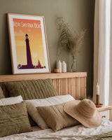 New Smyrna Beach by Omar Escalante. shown as a paper print in a natural frame. Available as a archival giclee rolled canvas, fine art paper, or poster print. SKU 62761h.