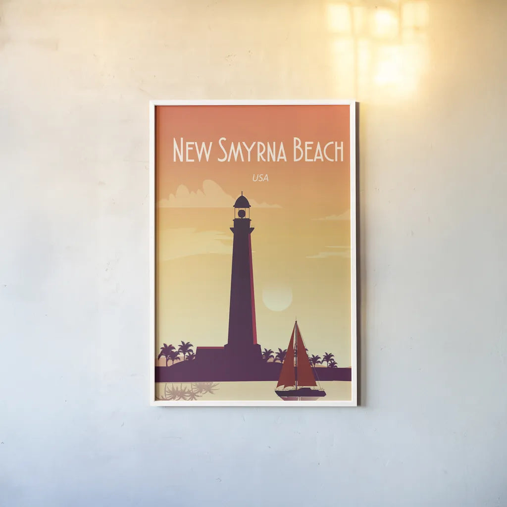 New Smyrna Beach by Omar Escalante. shown as a paper print in a white frame. Available as a archival giclee rolled canvas, fine art paper, or poster print. SKU 62761h.