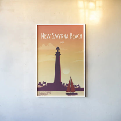 New Smyrna Beach by Omar Escalante. shown as a paper print in a white frame. Available as a archival giclee rolled canvas, fine art paper, or poster print. SKU 62761h.