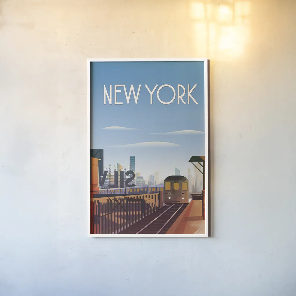 New York City by Omar Escalante. shown as a paper print in a white frame. Available as a archival giclee rolled canvas, fine art paper, or poster print. SKU 62039h.