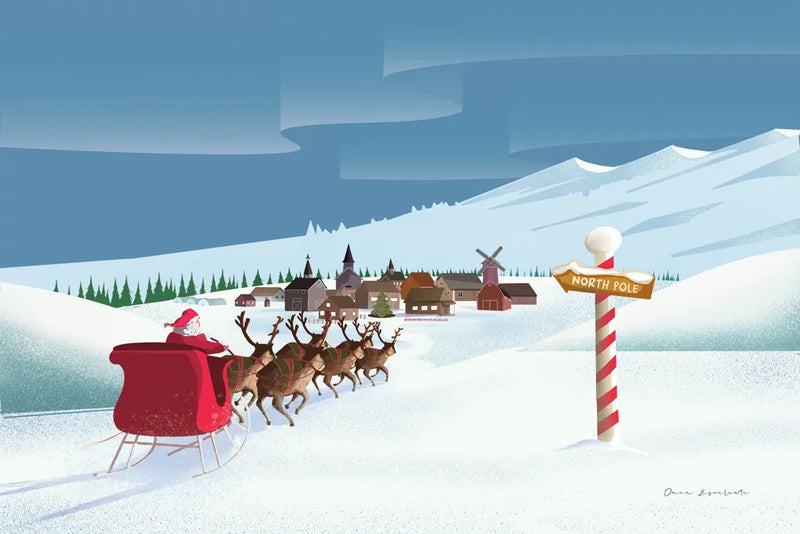 North Pole Christmas by Omar Escalante. SKU 74907i. Archival Giclee Fine art print for wall decor.