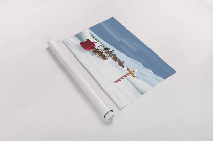 North Pole Christmas by Omar Escalante. shown as a rolled paper print. Available as archival giclee rolled canvas, fine art paper, or poster print. SKU 74907i.