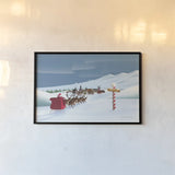 North Pole Christmas by Omar Escalante. shown as a paper print in a black flame. Available as a archival giclee rolled canvas, fine art paper, or poster print. SKU 74907i.