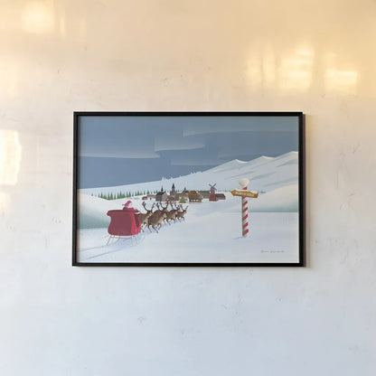 North Pole Christmas by Omar Escalante. shown as a paper print in a black flame. Available as a archival giclee rolled canvas, fine art paper, or poster print. SKU 74907i.