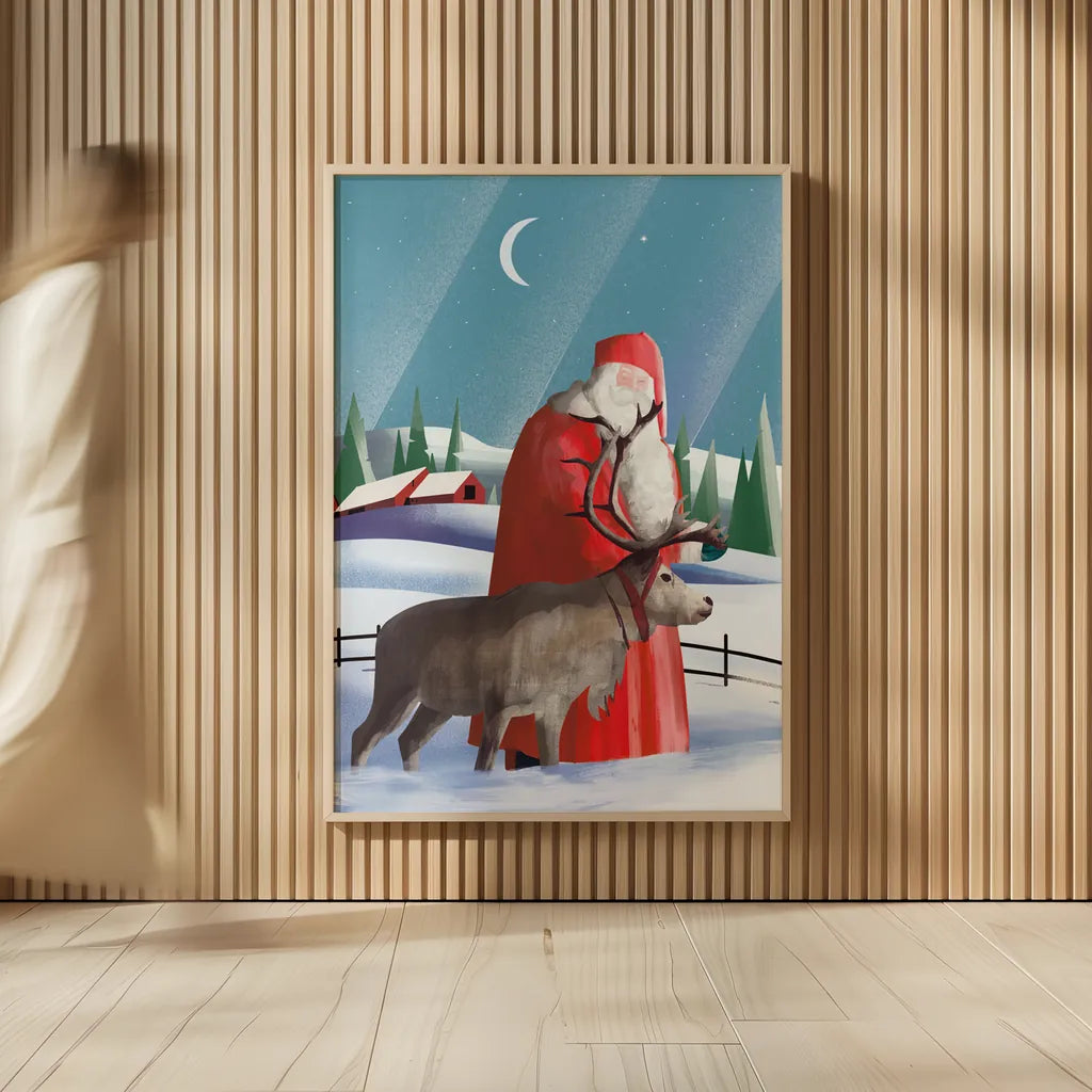 North Pole Santa Claus by Omar Escalante. shown as over sized large wall art. Available as an archival giclee rolled canvas, fine art paper, or poster print. SKU 74908h.