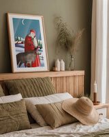 North Pole Santa Claus by Omar Escalante. shown as a paper print in a natural frame. Available as a archival giclee rolled canvas, fine art paper, or poster print. SKU 74908h.