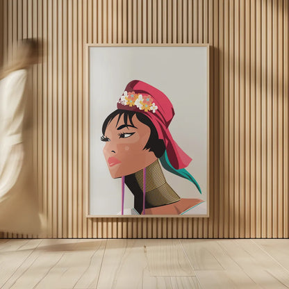 Padaung Woman by Omar Escalante. shown as over sized large wall art. Available as an archival giclee rolled canvas, fine art paper, or poster print. SKU 62770h.