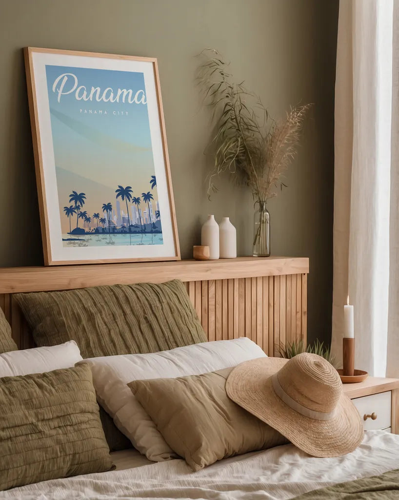 Panama by Omar Escalante. shown as a paper print in a natural frame. Available as a archival giclee rolled canvas, fine art paper, or poster print. SKU 71459h.