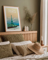 Paris by Omar Escalante. shown as a paper print in a natural frame. Available as a archival giclee rolled canvas, fine art paper, or poster print. SKU 62771h.