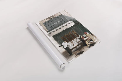 Paris Bistro by Omar Escalante. shown as a rolled paper print. Available as archival giclee rolled canvas, fine art paper, or poster print. SKU 71213h.