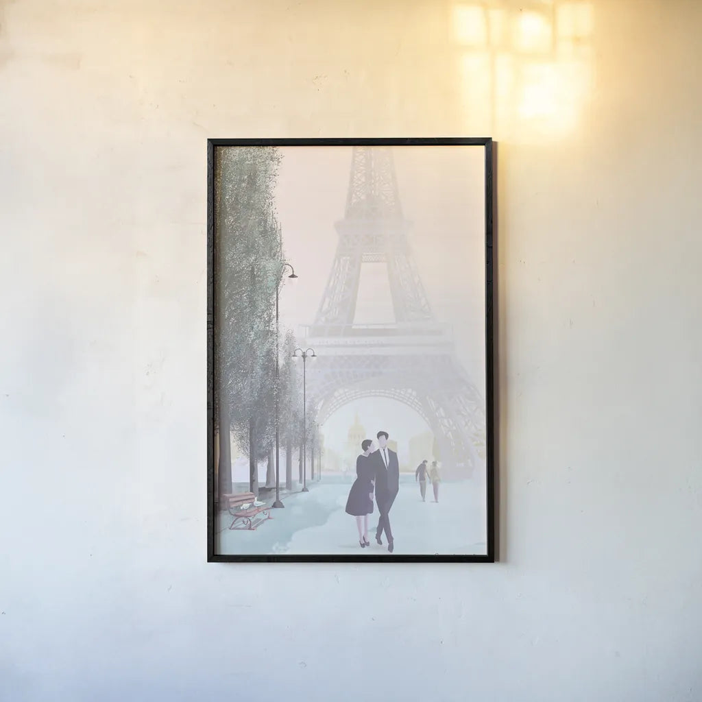 Paris Love by Omar Escalante. shown as a paper print in a black flame. Available as a archival giclee rolled canvas, fine art paper, or poster print. SKU 71215h.