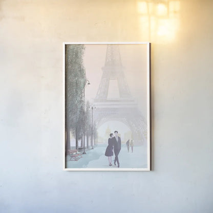 Paris Love by Omar Escalante. shown as a paper print in a white frame. Available as a archival giclee rolled canvas, fine art paper, or poster print. SKU 71215h.