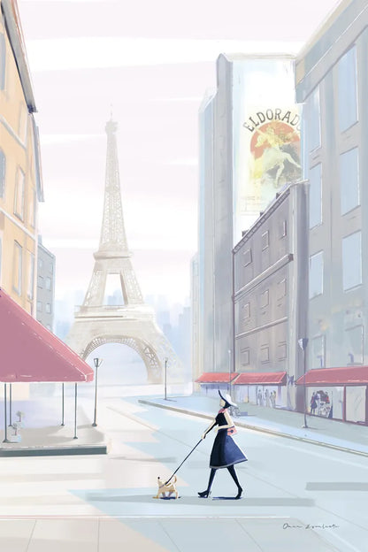 Paris Morning Walk by Omar Escalante. SKU 71216h. Archival Giclee Fine art print for wall decor.