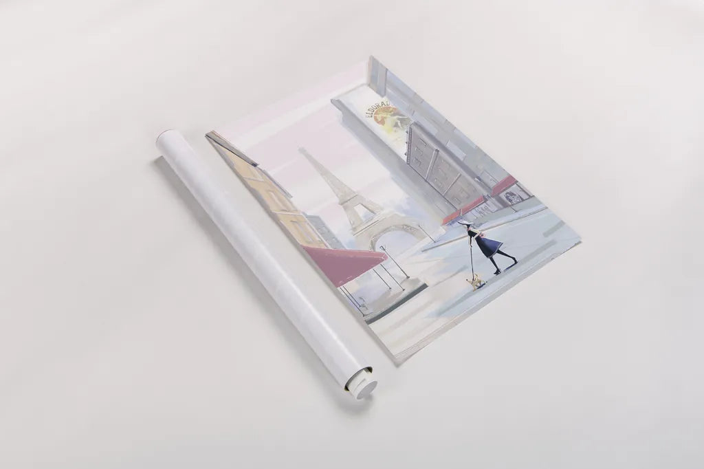 Paris Morning Walk by Omar Escalante. shown as a rolled paper print. Available as archival giclee rolled canvas, fine art paper, or poster print. SKU 71216h.