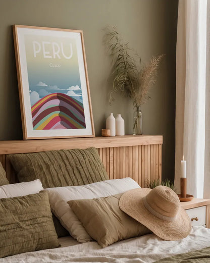 Peru by Omar Escalante. shown as a paper print in a natural frame. Available as a archival giclee rolled canvas, fine art paper, or poster print. SKU 62772h.