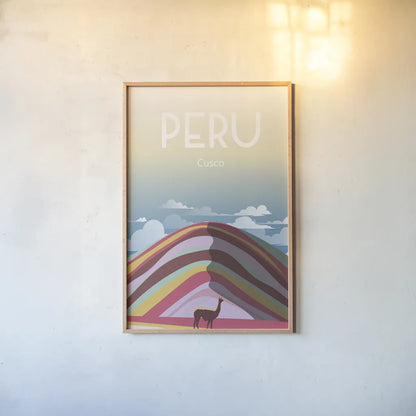 Peru by Omar Escalante. shown as a paper print in a natural frame. Available as a archival giclee rolled canvas, fine art paper, or poster print. SKU 62772h.