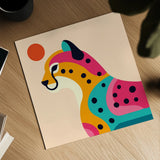 Safari Cat I by Omar Escalante. Shown as a detailed flat fine art print, highlighting archival giclee quality. Available as an archival giclee rolled canvas, fine art paper, or poster print. SKU 92555a.