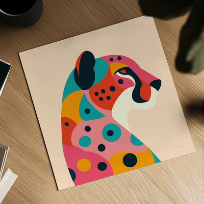 Safari Cat II by Omar Escalante. Shown as a detailed flat fine art print, highlighting archival giclee quality. Available as an archival giclee rolled canvas, fine art paper, or poster print. SKU 92556a.