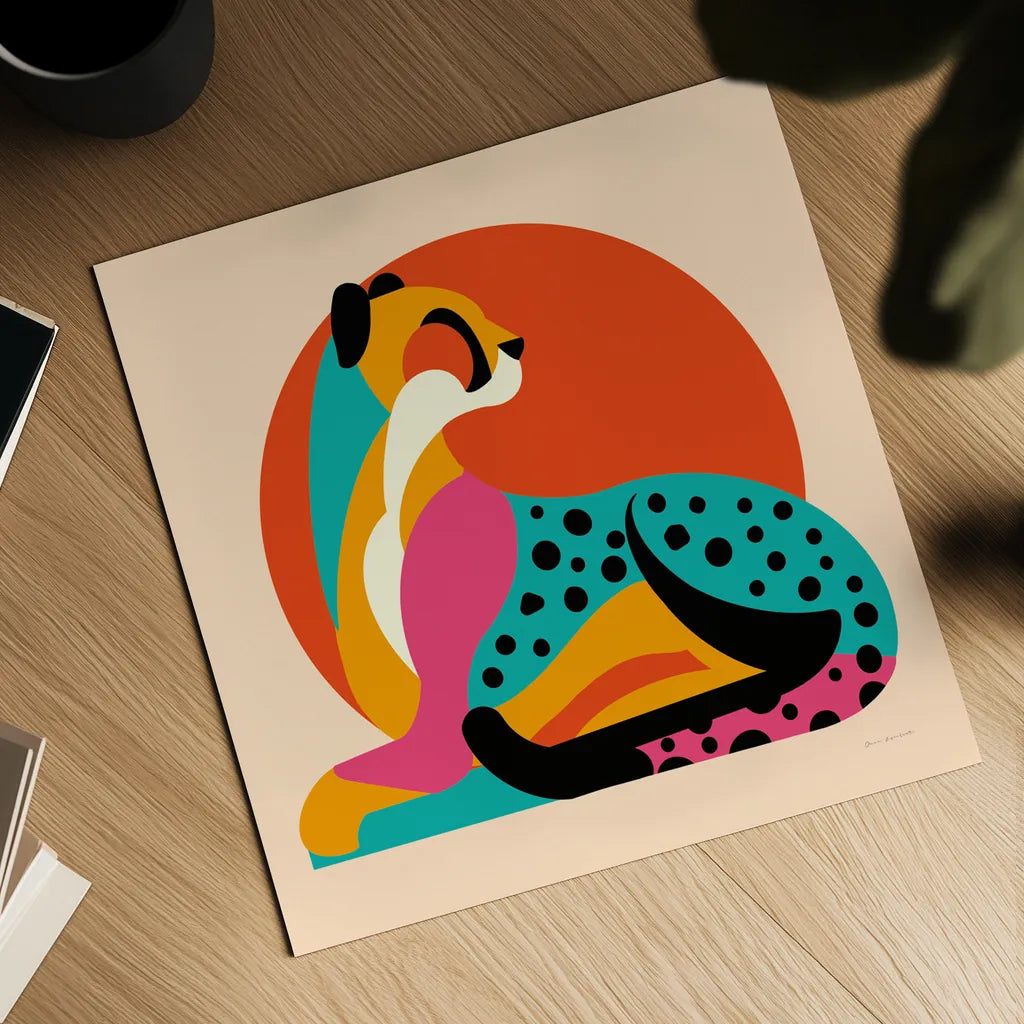 Safari Cat IV by Omar Escalante. Shown as a detailed flat fine art print, highlighting archival giclee quality. Available as an archival giclee rolled canvas, fine art paper, or poster print. SKU 92558a.