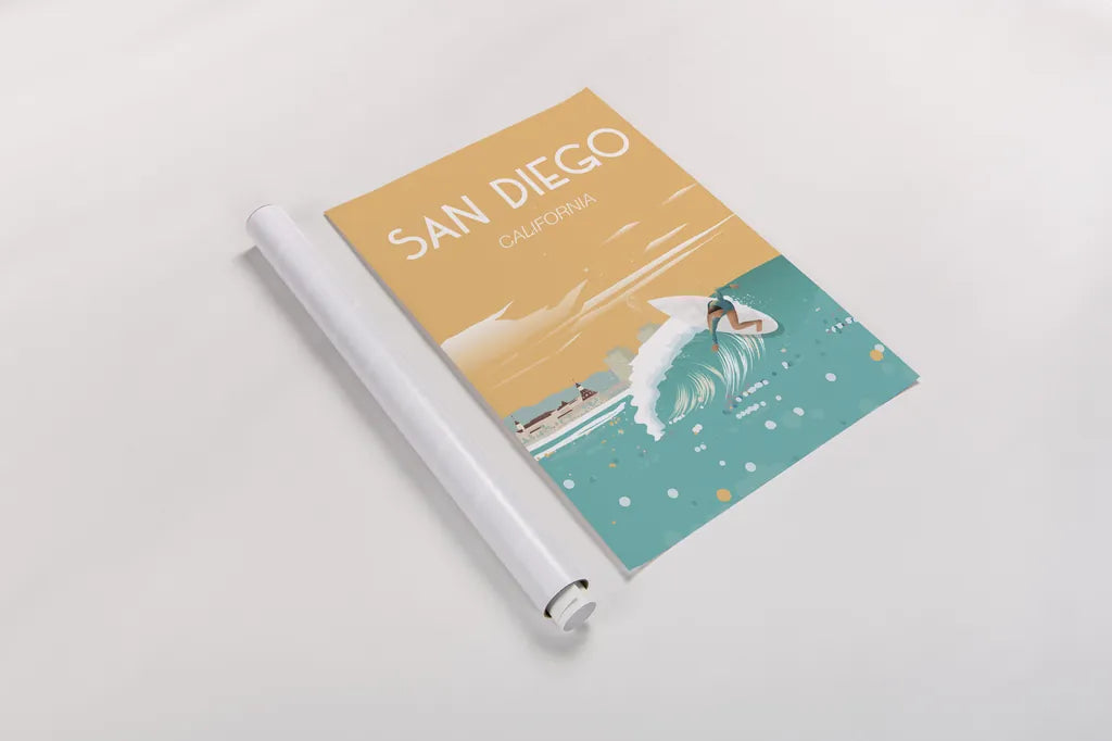 San Diego by Omar Escalante. shown as a rolled paper print. Available as archival giclee rolled canvas, fine art paper, or poster print. SKU 62040h.