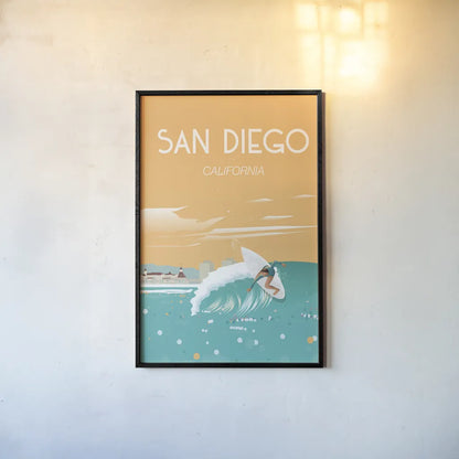San Diego by Omar Escalante. shown as a paper print in a black flame. Available as a archival giclee rolled canvas, fine art paper, or poster print. SKU 62040h.