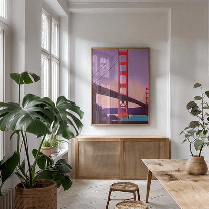 San Francisco I by Omar Escalante. shown as a print in a natural wood frame in a dining room. Available as a archival giclee rolled canvas, fine art paper, or poster print. SKU 62041h.