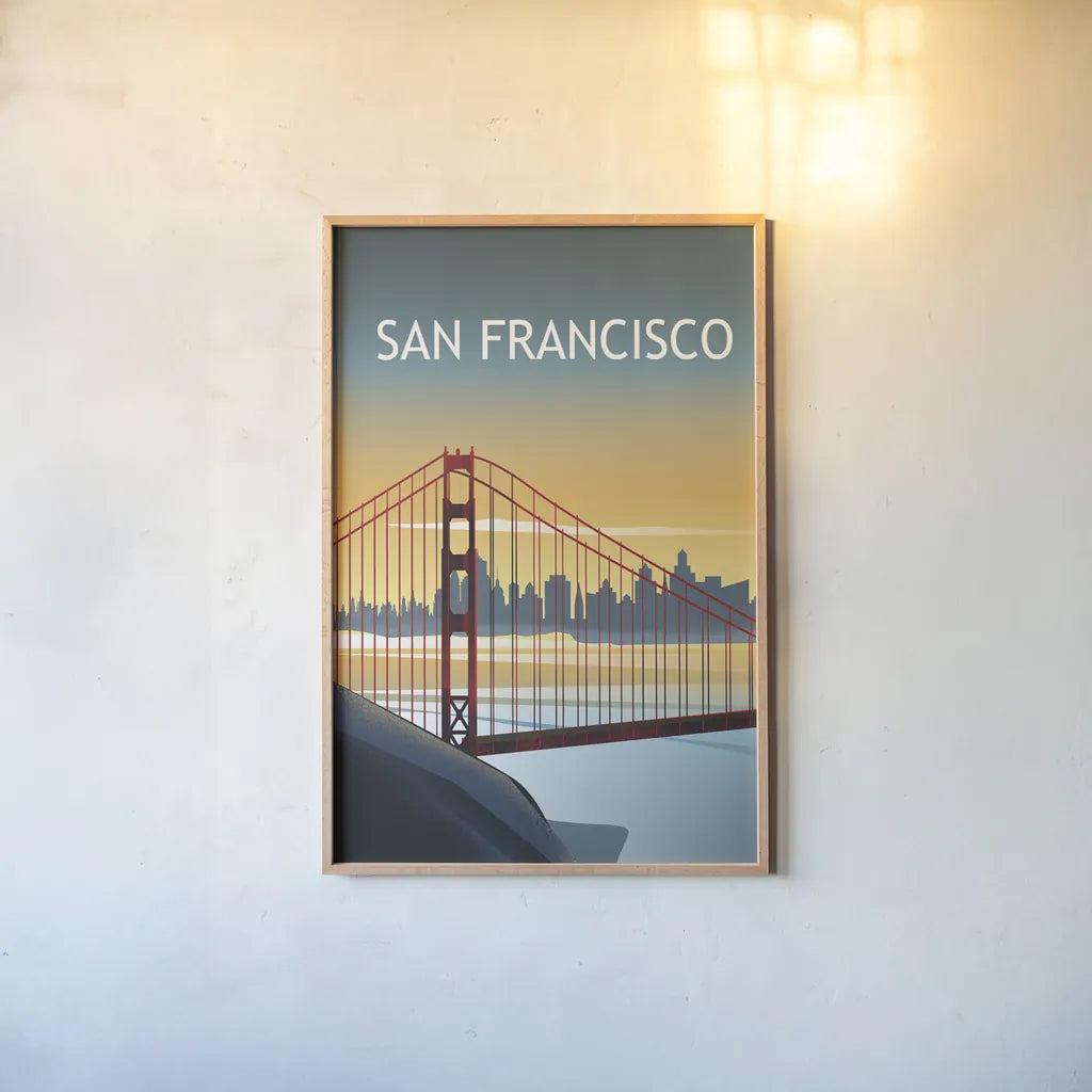 San Francisco II by Omar Escalante. shown as a paper print in a natural frame. Available as a archival giclee rolled canvas, fine art paper, or poster print. SKU 62042h.