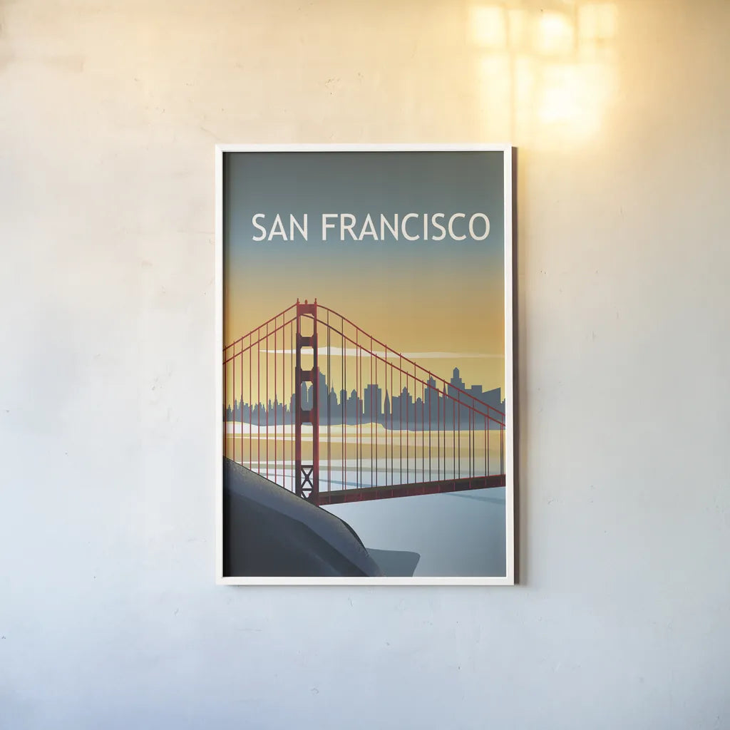 San Francisco II by Omar Escalante. shown as a paper print in a white frame. Available as a archival giclee rolled canvas, fine art paper, or poster print. SKU 62042h.