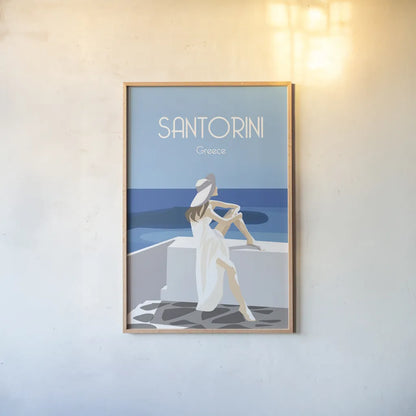 Santori by Omar Escalante. shown as a paper print in a natural frame. Available as a archival giclee rolled canvas, fine art paper, or poster print. SKU 62773h.