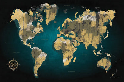 Sketched World Map by Omar Escalante. SKU 70405i. Archival Giclee Fine art print for wall decor.