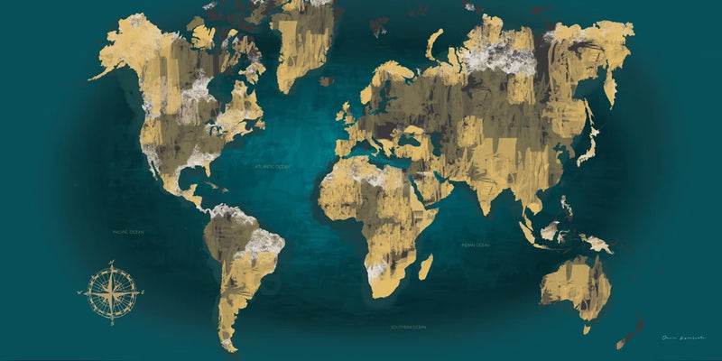 Sketched World Map Blue Crop by Omar Escalante