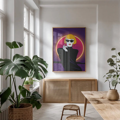 So Eighties I No Words by Omar Escalante. shown as a print in a natural wood frame in a dining room. Available as a archival giclee rolled canvas, fine art paper, or poster print. SKU 77008h.