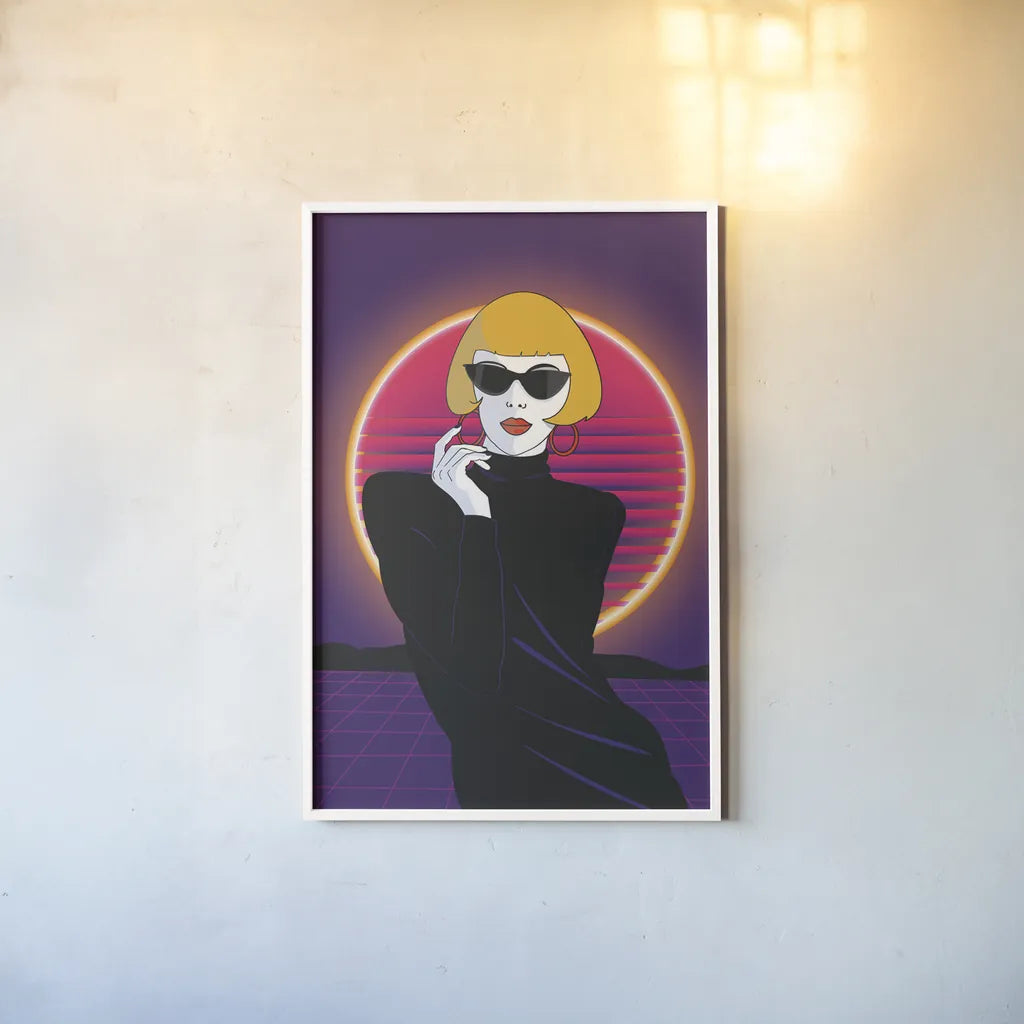 So Eighties I No Words by Omar Escalante. shown as a paper print in a white frame. Available as a archival giclee rolled canvas, fine art paper, or poster print. SKU 77008h.
