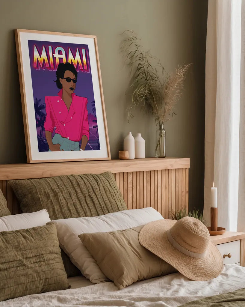 So Eighties II by Omar Escalante. shown as a paper print in a natural frame. Available as a archival giclee rolled canvas, fine art paper, or poster print. SKU 75114h.