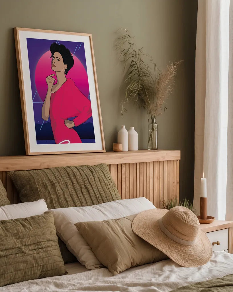 So Eighties III by Omar Escalante. shown as a paper print in a natural frame. Available as a archival giclee rolled canvas, fine art paper, or poster print. SKU 75115h.