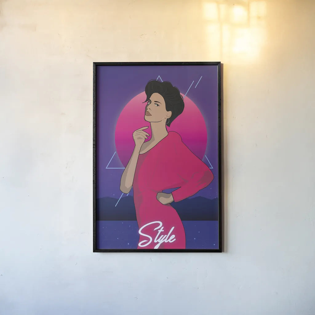 So Eighties III by Omar Escalante. shown as a paper print in a black flame. Available as a archival giclee rolled canvas, fine art paper, or poster print. SKU 75115h.