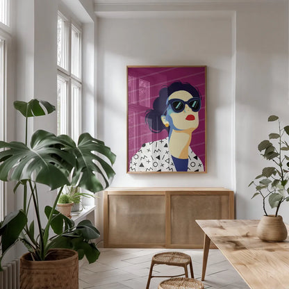 Style and Attitude III by Omar Escalante. shown as a print in a natural wood frame in a dining room. Available as a archival giclee rolled canvas, fine art paper, or poster print. SKU 74771h.