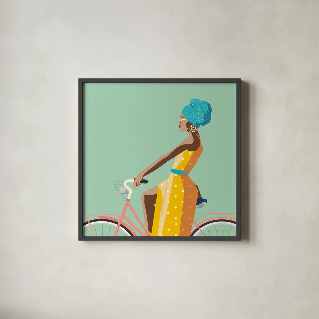 Summer Girl II v2 by Omar Escalante. Shown in a sleek black glass frame for a contemporary gallery look. Available as an archival giclee rolled canvas, fine art paper, or poster print. SKU 66616a.