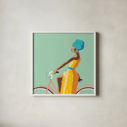 Summer Girl II v2 by Omar Escalante. Shown in a crisp white glass frame for a clean and minimalist style. Available as an archival giclee rolled canvas, fine art paper, or poster print. SKU 66616a.