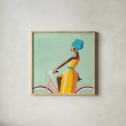 Summer Girl II v2 Texture by Omar Escalante. Shown in a natural wood glass frame for a timeless modern aesthetic. Available as an archival giclee rolled canvas, fine art paper, or poster print. SKU 70077a.