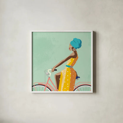 Summer Girl II v2 Texture by Omar Escalante. Shown in a crisp white glass frame for a clean and minimalist style. Available as an archival giclee rolled canvas, fine art paper, or poster print. SKU 70077a.