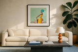 Summer Girl II v2 Texture by Omar Escalante. Displayed in a glass frame with matte in a clean modern living room. Available as an archival giclee rolled canvas, fine art paper, or poster print. SKU 70077a.