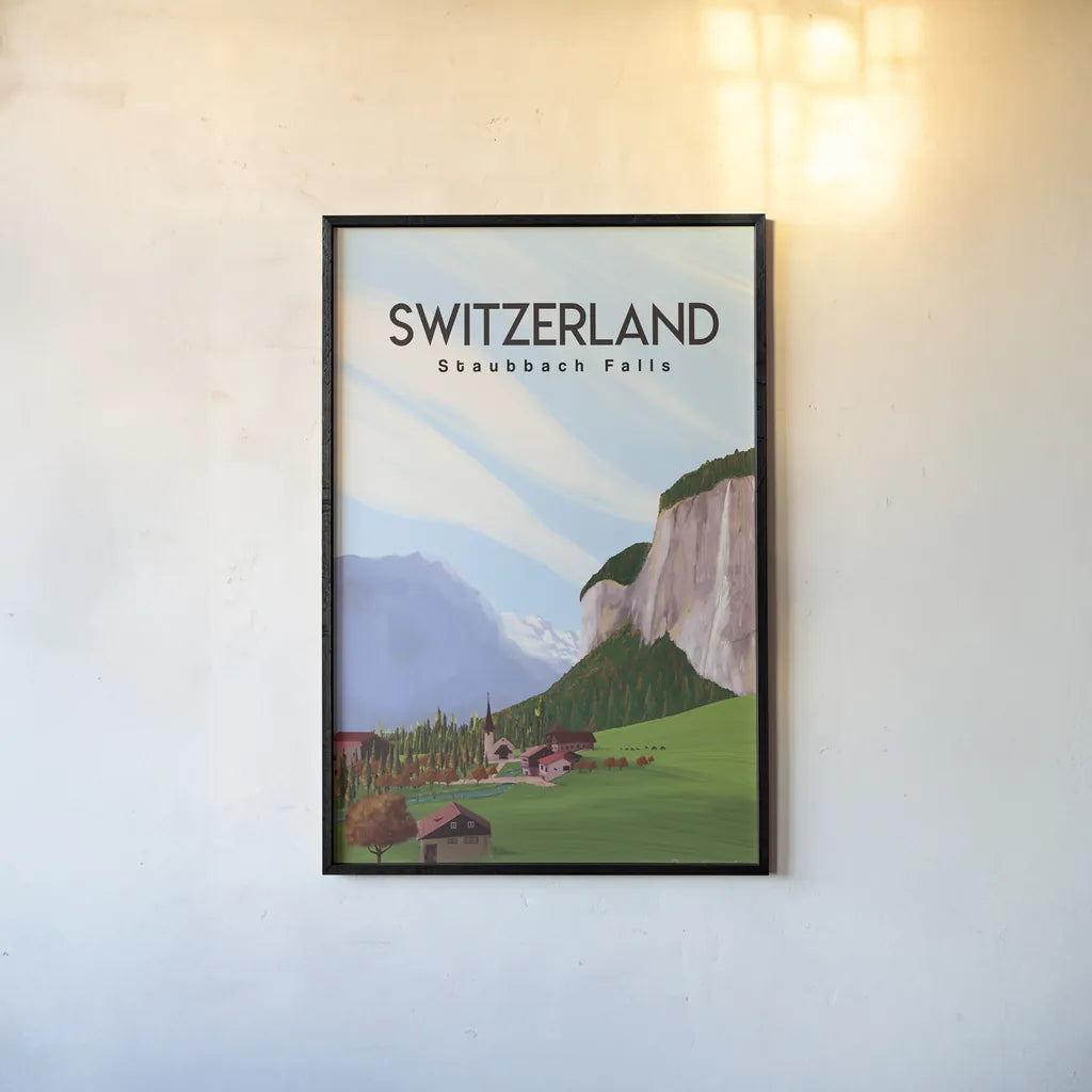 Swiss Alps by Omar Escalante. shown as a paper print in a black flame. Available as a archival giclee rolled canvas, fine art paper, or poster print. SKU 75834h.