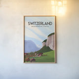 Swiss Alps by Omar Escalante. shown as a paper print in a natural frame. Available as a archival giclee rolled canvas, fine art paper, or poster print. SKU 75834h.
