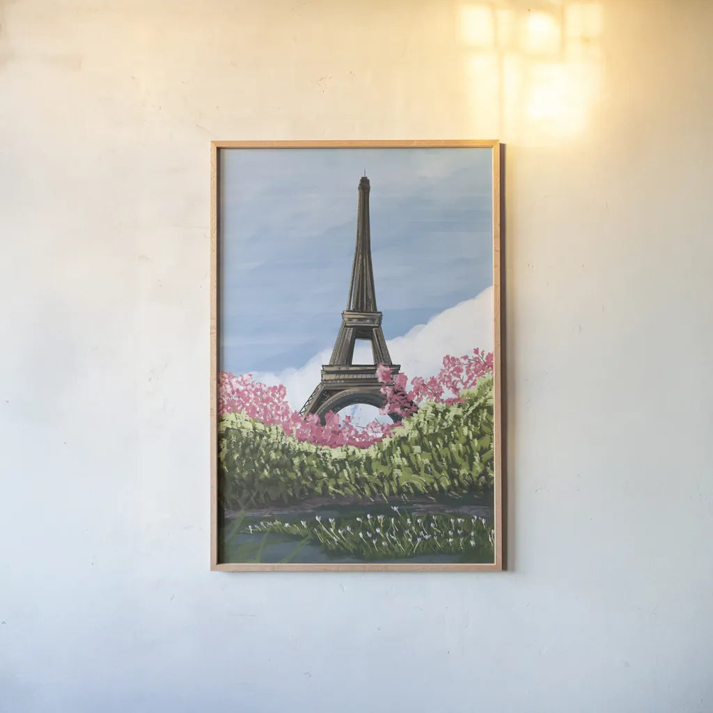 Take Me to Paris by Omar Escalante. shown as a paper print in a natural frame. Available as a archival giclee rolled canvas, fine art paper, or poster print. SKU 75986h.