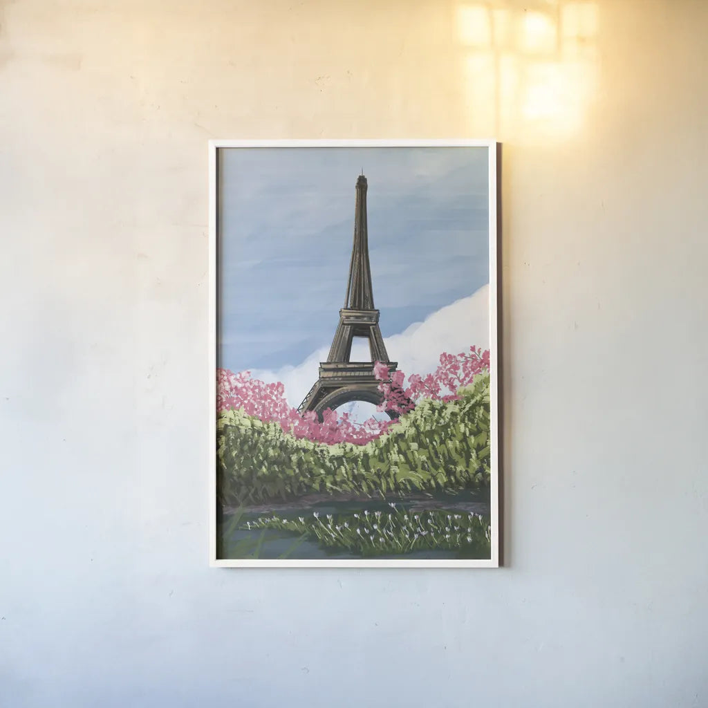 Take Me to Paris by Omar Escalante. shown as a paper print in a white frame. Available as a archival giclee rolled canvas, fine art paper, or poster print. SKU 75986h.