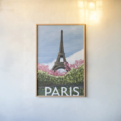 Take Me to Paris II by Omar Escalante. shown as a paper print in a natural frame. Available as a archival giclee rolled canvas, fine art paper, or poster print. SKU 75994h.