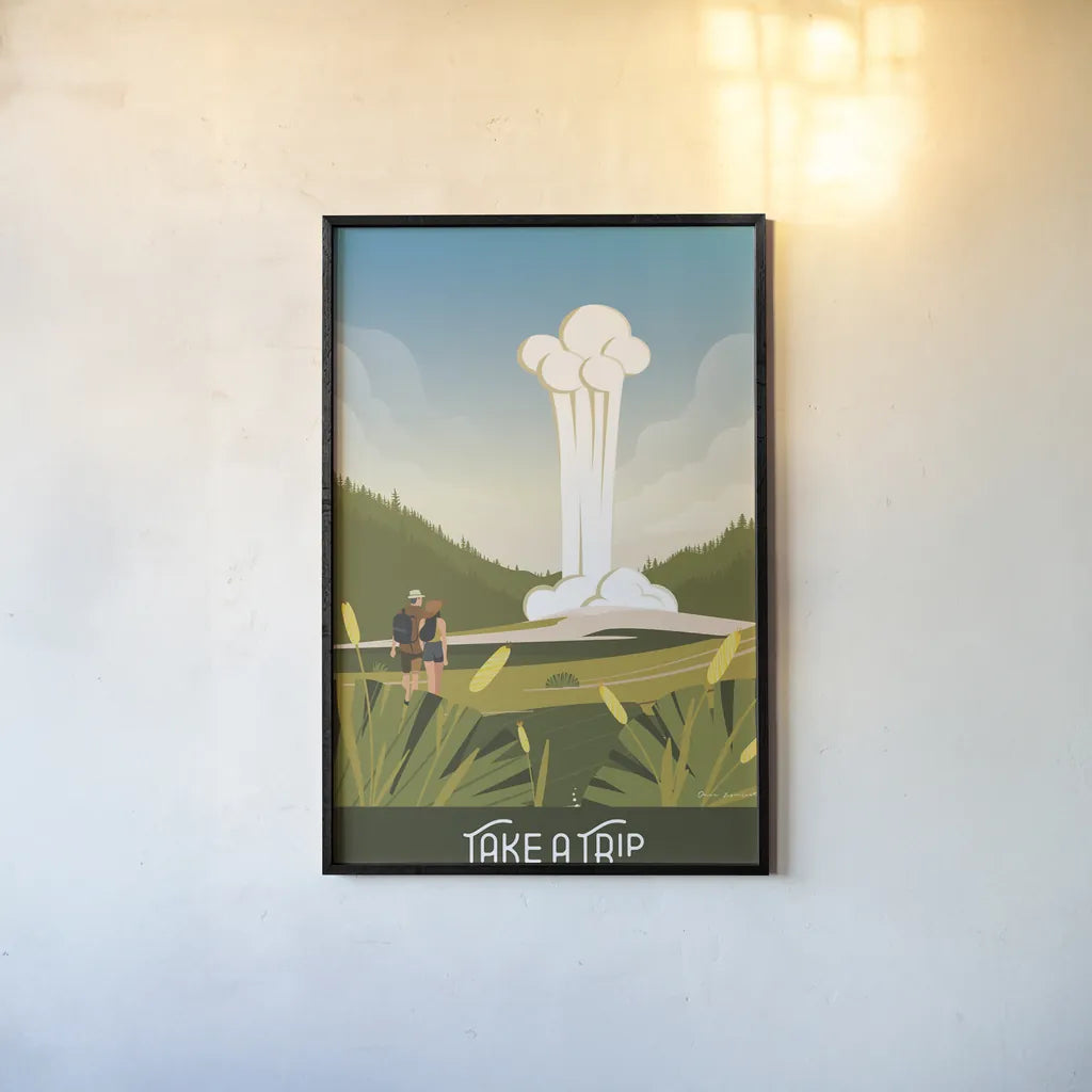 Take a Trip by Omar Escalante. shown as a paper print in a black flame. Available as a archival giclee rolled canvas, fine art paper, or poster print. SKU 65931h.